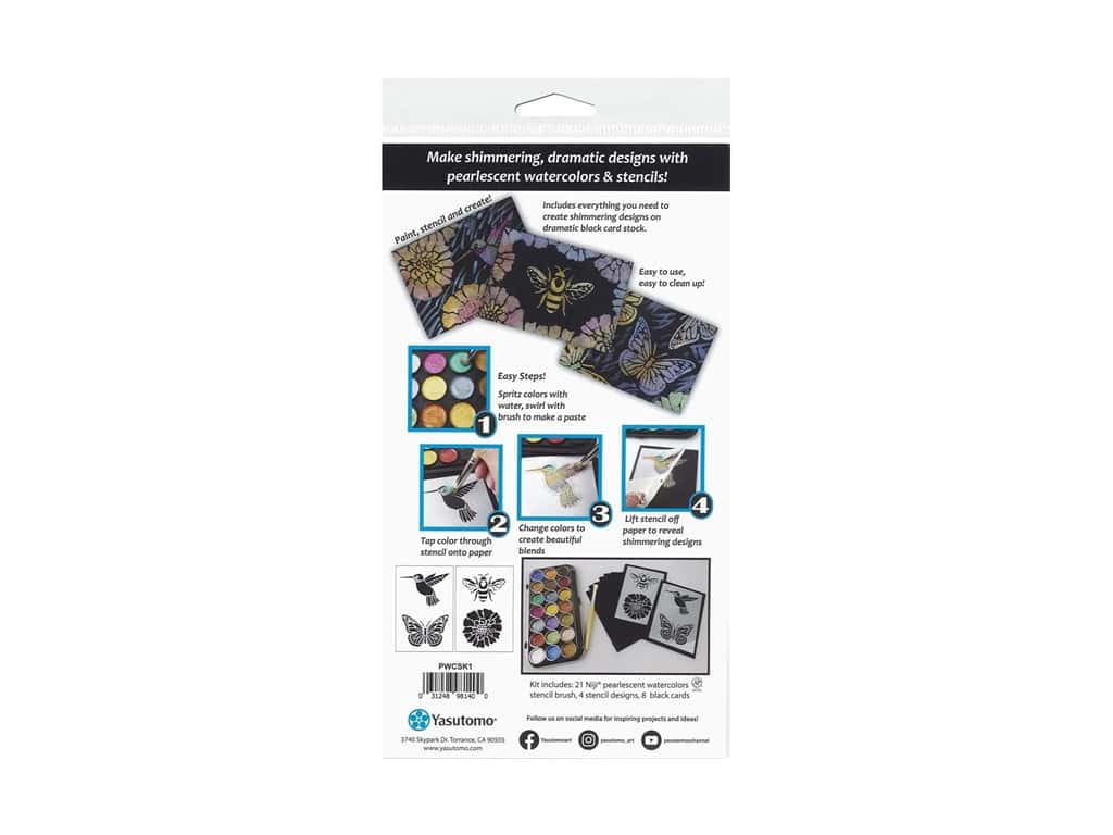 Niji Pearlescent Watercolor Pans - Yasutomo Pearlescent Paint & Stencil Kit