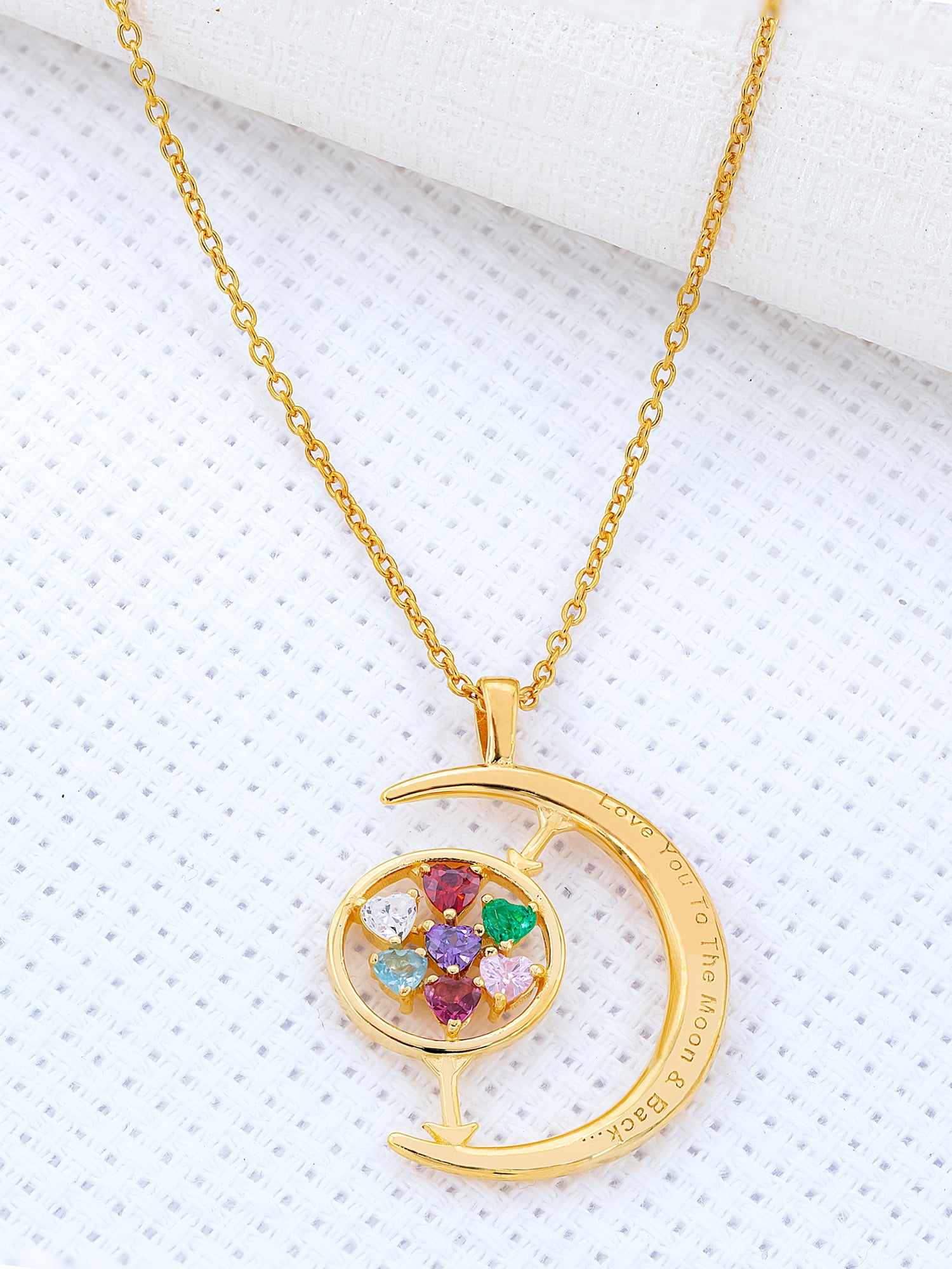 Half Moon Pendant with Up to Seven Birthstones