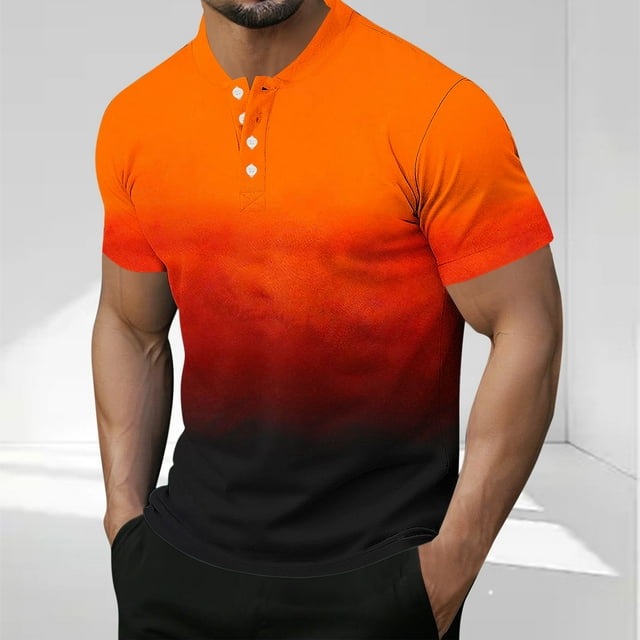 Ftwytp Men's Winter Polyester Fashion Casual Short Sleeve Button Round Neck Top Daily Outdoor