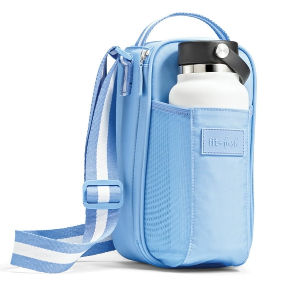 Fit Fresh Crossbody Water Bottle Carrier with Insulated Compartment, fits 40oz Tumbler Cup, Blue