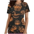 thumbnail image 1 of Tops Cortos para las Mujeres, Halloween Impreso en Cuello en V con Bolsillo, Moda Casual Manga Corta, 1 of 5