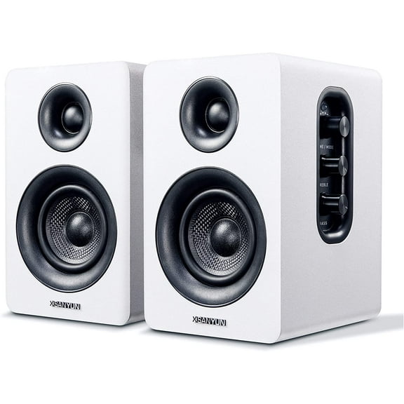 SW208 3" Active Bluetooth 5.0 Bookshelf Speakers – 60W Carbon Fiber Speaker Unit - Built-in 24bit DAC Dynamic 3D Surround Sound 2.0 Computer PC Monitor Gaming (Pair, White)