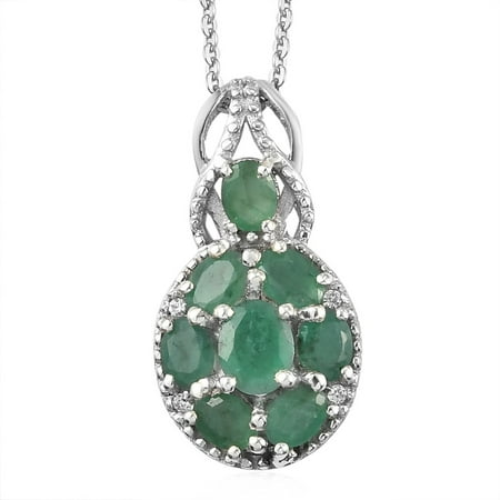 Shop LC 925 Sterling Silver Oval Socoto Emerald Zircon Necklace Platinum Plated Pendant Bridal Anniversary Engagement Wedding Size 20" Ct 1.3 For Women Jewelry
