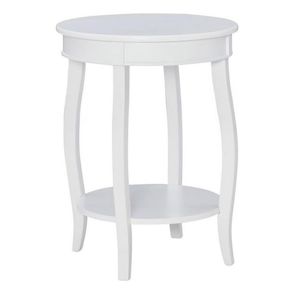 Pemberly Row Round Contemporary Wood End Table with Shelf in White