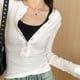 thumbnail image 4 of Camisetas de mujer de manga larga con botones y cuello redondo, camisetas de otoño, estilo japonés, suaves, sexys y elegantes, ropa básica para vacaciones., 4 of 6
