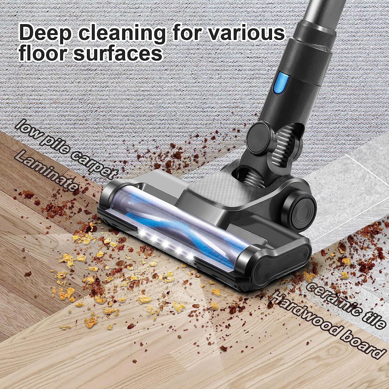 Moolan Cordless Vacuum Cleaner, 380W 28Kpa 50 Mins Vacuum Cleaners for Home, 6 in 1 Stick Cordless Vacuum with LED, Wall Dock, Anti-Tangle Rechargeable Vacuum for Pet Hair Carpet Hardwood Floor