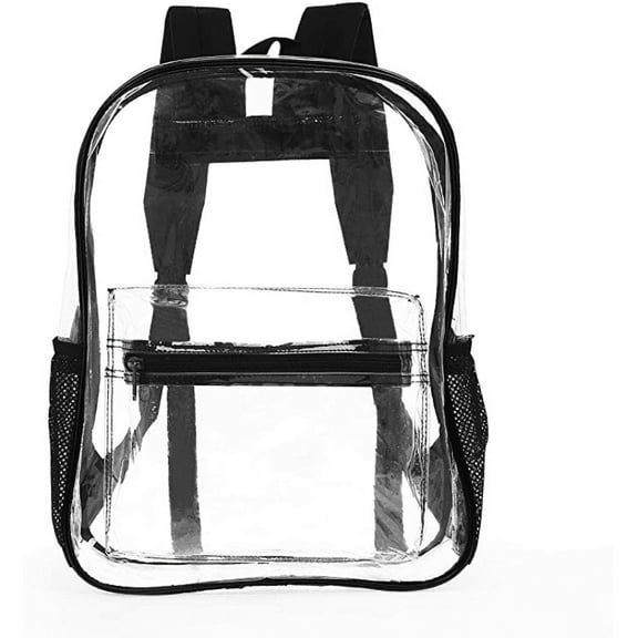 Clear Backpack Transparent See Though Heavy Duty Bag (Black)