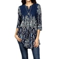thumbnail image 4 of Chemise Femme T-shirt Bohème Imprimé Col Rond Haut Décontracté Haut Col Rond Blouse, Bleu Marine, G, 4 of 5