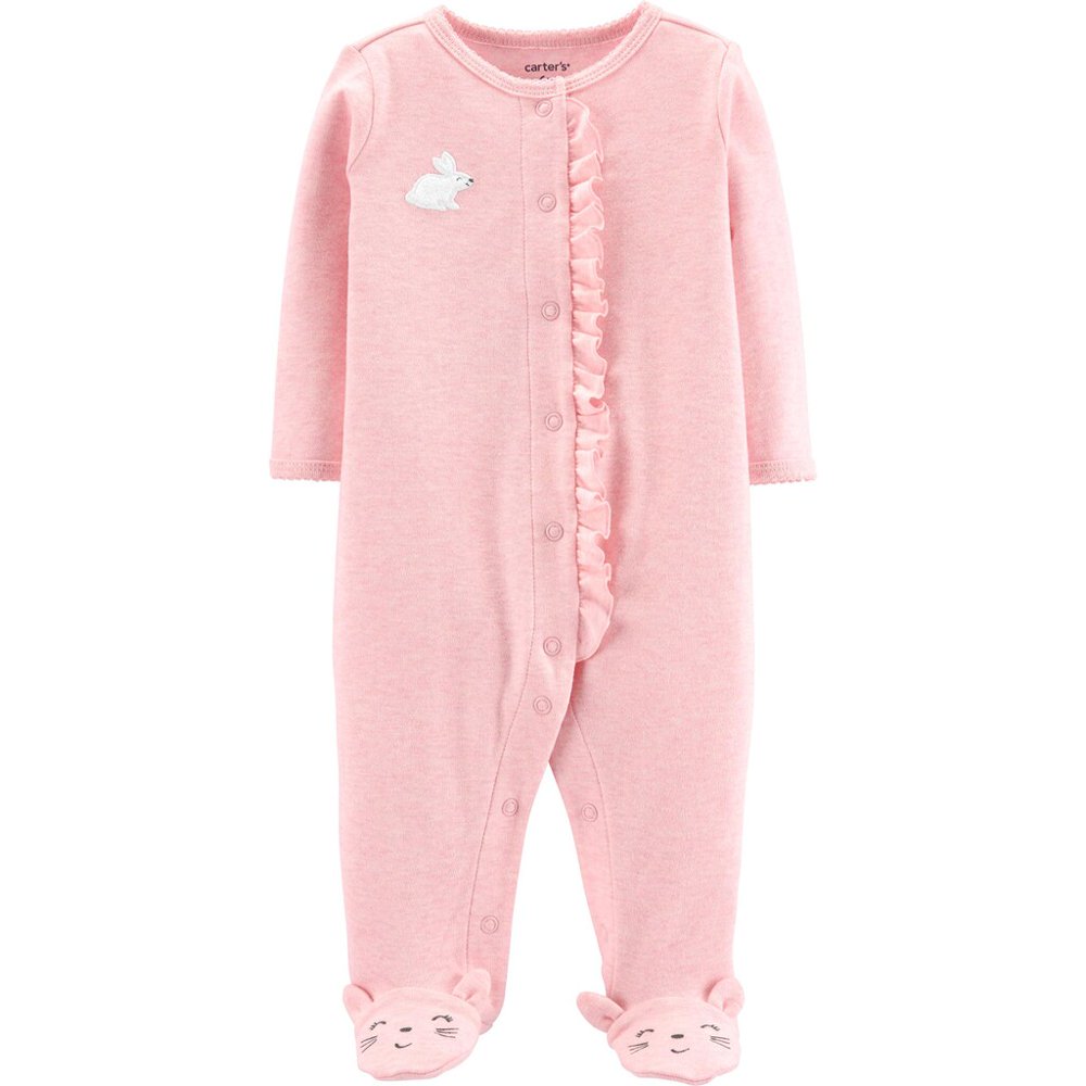 Baby Girl Carter's Bunny Rabbit Ruffled Sleep & Play Pink