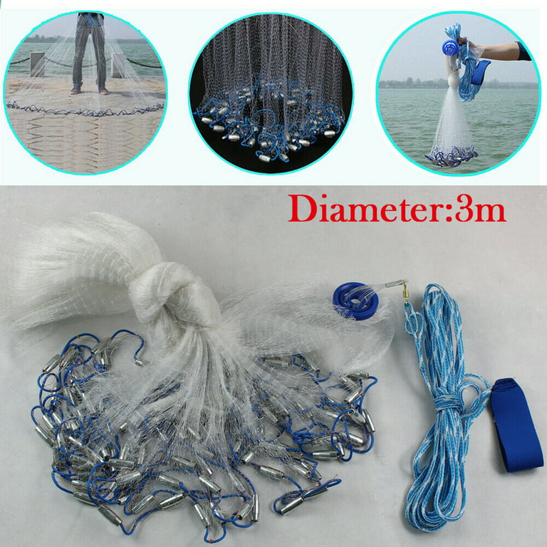 Cast Fishing Net 300CM Small Mesh Hand Throw Cast Network with Sinker Fish  Trap