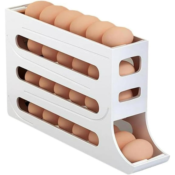 Egg Holder for Fridge 4 Layer Rolling,30 Eggs Holder Space Saving Automatic Egg Storage Container Organizer for Refrigerator Kitchen Cabinet