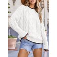 thumbnail image 6 of Eytino Women's Sweaters Trendy Crewneck Long Sleeve Color Block Sweater Tops Cable Knit Pullover Sweater for Women White Size M, 6 of 6
