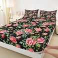 thumbnail image 3 of Homewish Rustic Rose Flower Twin Sheet Sets,Country Plant Twin Fitted Sheet,Pink Green Black 03 For Girl Kids,Breathable Home Decor,3pcs, 3 of 7