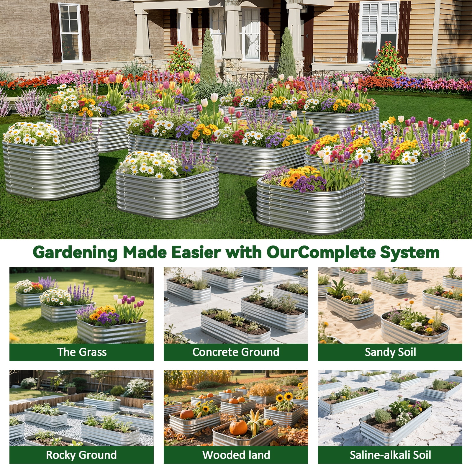 CATMANOR 4 Pack 3x3FT Corrugated Galvanized Steel Raised Garden Bed Outdoor, Metal Above Ground Garden Bed for Vegetables and Flowers, Raised Beds for Gardening-3x3FTx10Inch