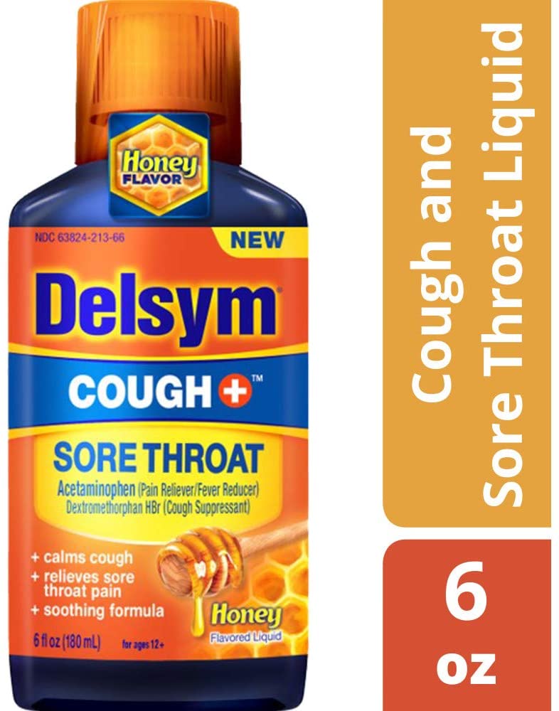 Delsym Cough Plus Sore Throat Relief Liquid, Maximum Strength Formula