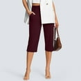 thumbnail image 6 of BRDFRL Pull On Capri Pants for Women Elastic Waist Cropped Stretch Yoga Office Pants with Pockets Wine 2XL, 6 of 9