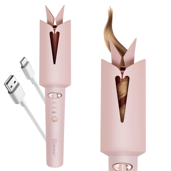 HATTEKER Automatic Rotating Curling Iron, Ceramic Tourmaline Coating Curling Iron, 25mm Automatic Curling Iron, Portable Hair Curler, USB Charging