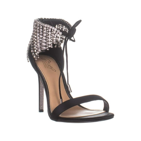 Womens Badgley Mischka Jewel Darielle Ankle Strap Sandals, Black Satin, 9 US
