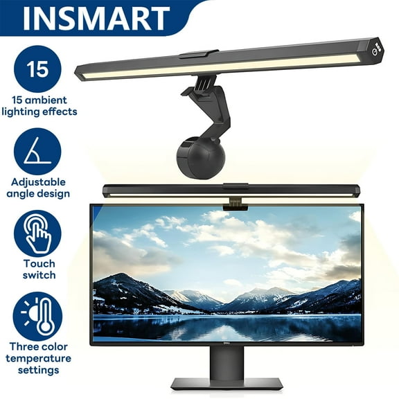 INSMART Monitor Light Bar,Eye-Care Dual Light Computer Light Bar,3 Color Temperature Adjustable Brightness Screen Light Bar,15 RGB Backlight for Home Office Gaming