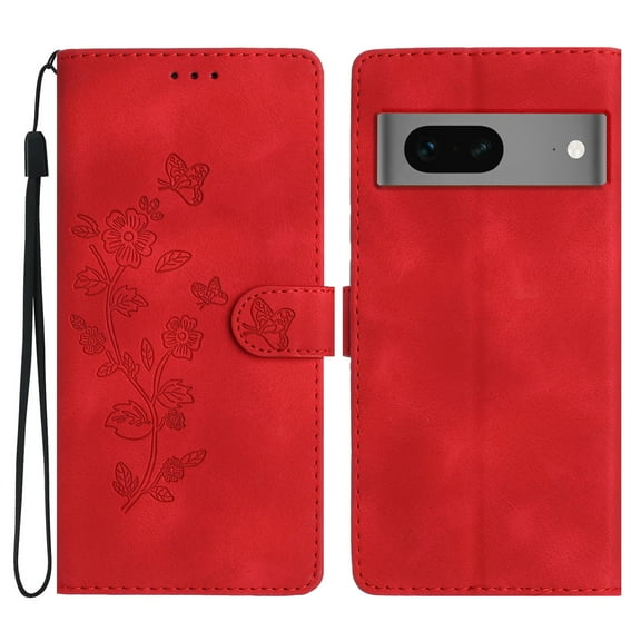 TECH CIRCLE for Google Pixel 8 ,Google Pixel 8 Wallet Case with Wristband Slim Shockproof PU Leather Embossed Pattern Folding Stand Card Slots for Google Pixel 8 6.2" 2023,Red