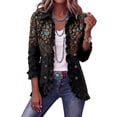 thumbnail image 3 of Floral Print Blazers for Women Long Sleeve Ruffled Lapel Collar Blazer Vintage Single Breasted Casual Fall Daily Wear Coat Black L, 3 of 7