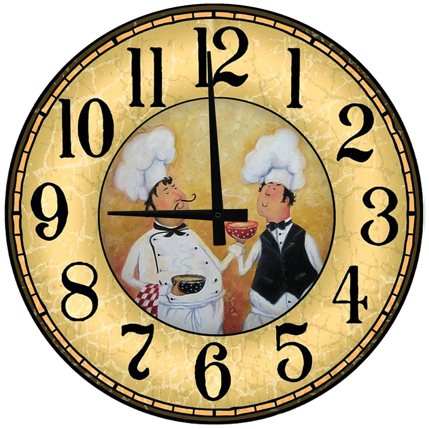 Round Wood Wall Clock Waiter and Chef Café Kitchen Large Clock Wall Art 12 inch Home Decor