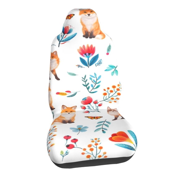 Fox Floral Pattern Car Seat Covers Stretch Car Seat Protectors Universal Fit