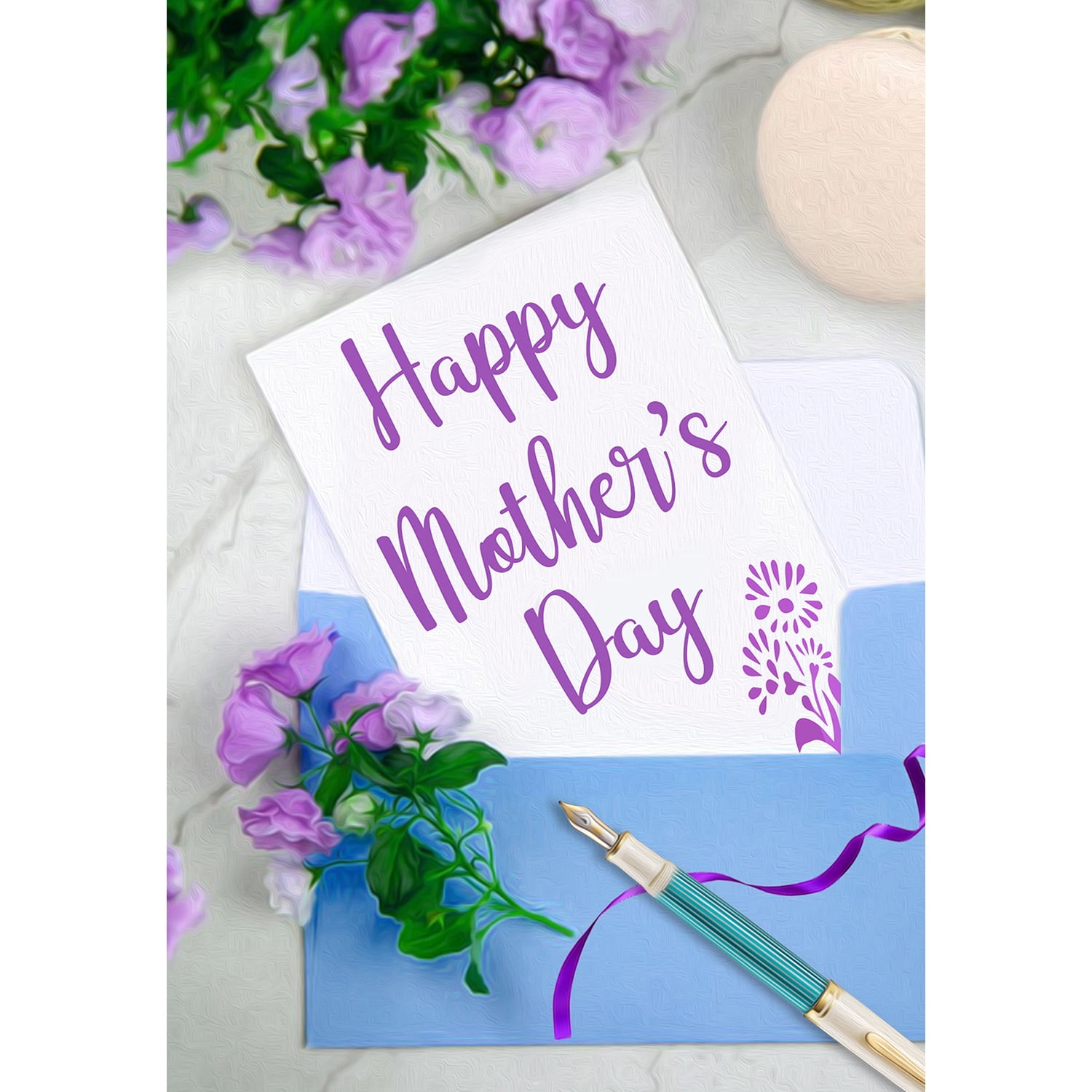 America Forever Happy Mother's Day Note House Flag 28 x 40 inches Floral Greetings Card Purple Flowers Double Sided Holiday Seasonal Yard Outdoor Decorative I Love You Mom Flag