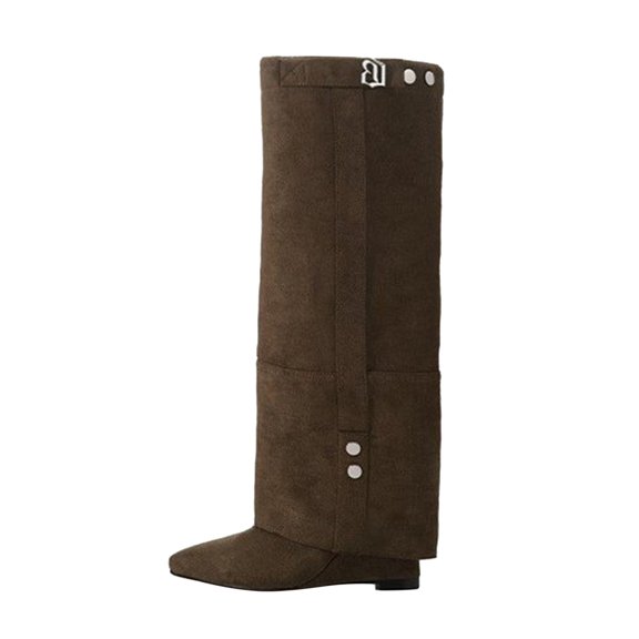 Knee High Boots Women's Fold Over Overknee Block Heel Transition Dressy Retro Style Footwear