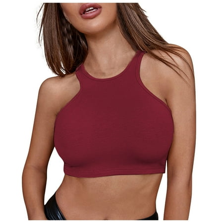 

BIZIZA Women s Bra Crop Top Sports Bras Halter Sexy Full Coverage Vest Deep Red S