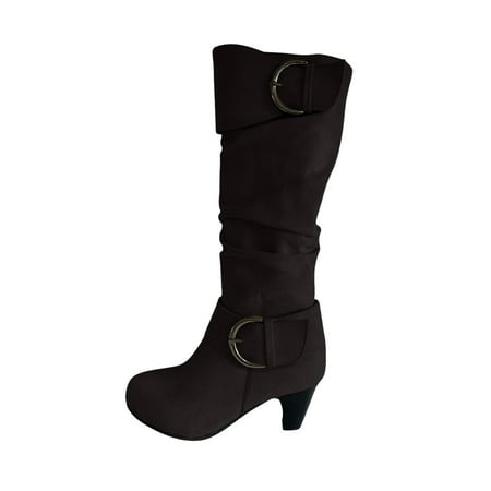 

Boots for Women Clearance Deals! Verugu High Heel Riding Winter Boots Women s Knee-High Boots Women s Winter Warm High Heel Straight Leather Belt Buckle Suede Thick Heel Knight Boots Black 36