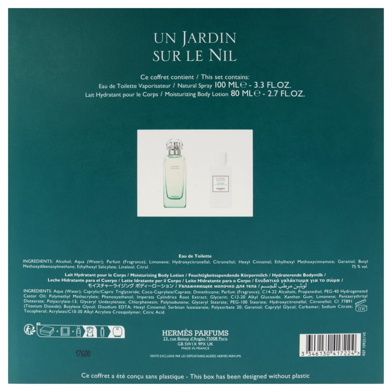 Hermes Un Jardin Sur Le Nil , 2 Pc Gift Set 3.4oz EDT Spray, 2.7oz