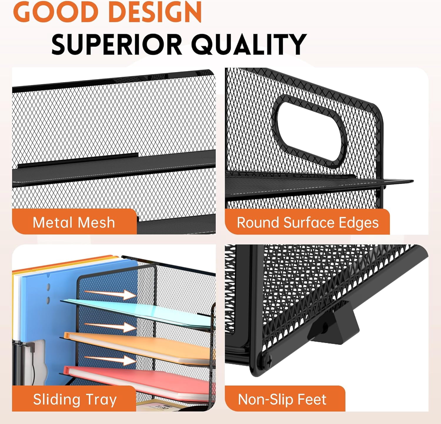 Mesh Desk Organizer, 5-Tier Paper Letter Tray with File Holder & Pen Holder & Sliding Drawer, Desktop Organizer and Storage for Desk Accessories Office Supplies, Black