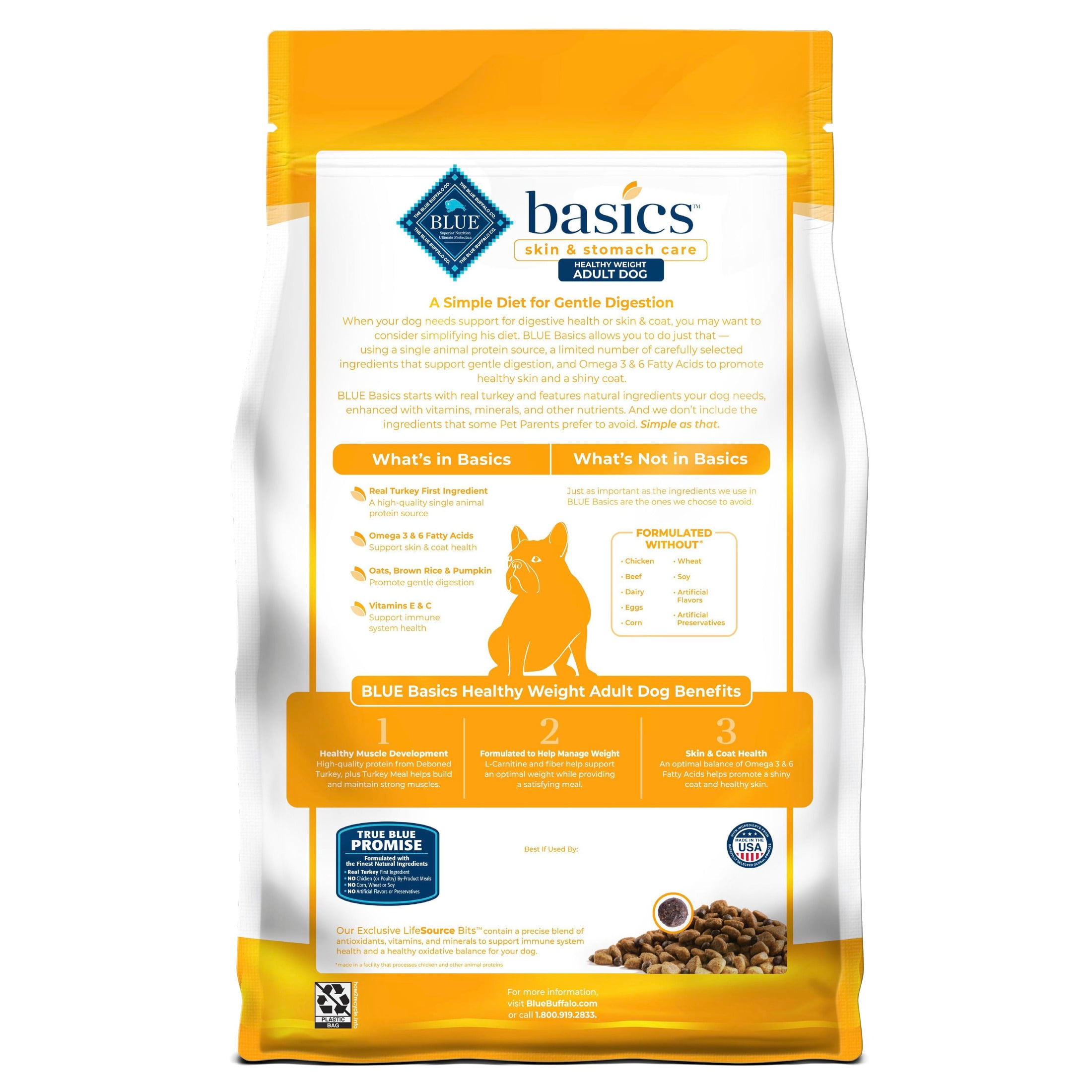 Blue Buffalo Basics Adult Dry Dog Food, Skin & Stomach, Turkey, Chicken Free, 24lb