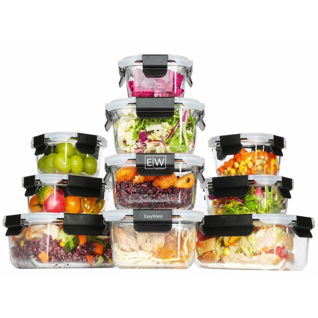 Juego de recipientes de vidrio hermético para alimentos con tapas cierre fácil refractarios para cocina horno refrigerador congelador juego 10 recipie