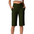 thumbnail image 4 of Women's 14" Bermuda Shorts Knee Length High Waisted Stretchy Long Shorts with Pockets Athletic Casual Summer ,XL,#01 Army Green, 4 of 8