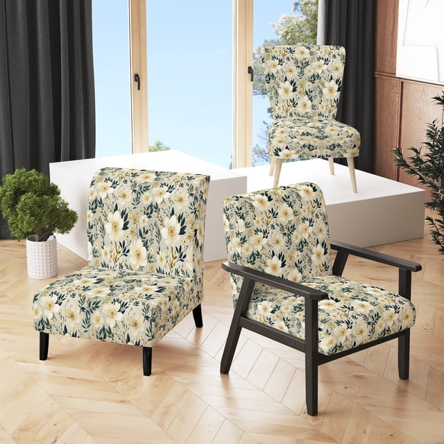 Designart "Radiant Poppy Bloom Cheer I" Chaise d'Appoint Blanche à Fleurs - Fauteuil de Cottage pour Chambre