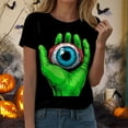thumbnail image 5 of YDFCWXW Women Halloween Shirts Solid Shirt Spooky Tshirt Fall Eyeballs Graphic Tees Casual Short Sleeve Tops Green, L, 5 of 6