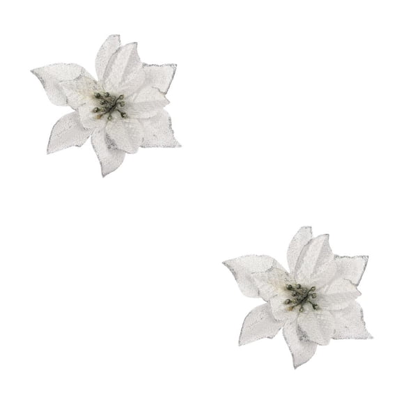Advancent Pack of 10 Christmas Glitter Flowers Ornaments Xmas Large Farmhouse Tree Artificial Gift Decoration Household Garden Plata 2Conjunto