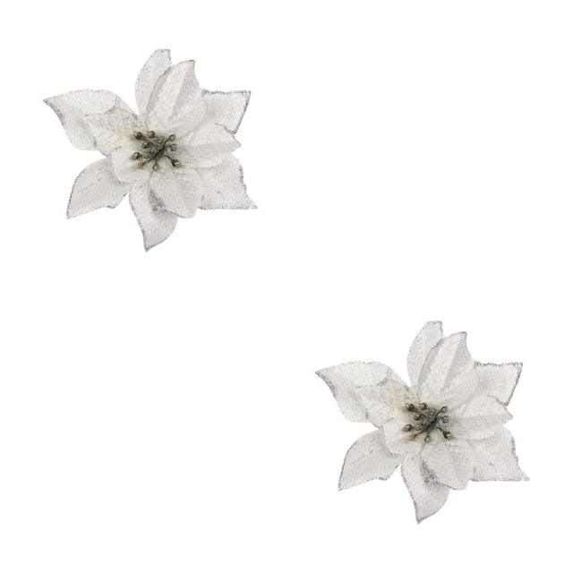Advancent Pack of 10 Christmas Glitter Flowers Ornaments Xmas Large Farmhouse Tree Artificial Gift Decoration Household Garden Plata 2Conjunto