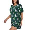 thumbnail image 3 of Womens Pajama Sets With Pocket, llama cactus alpaca cute green Lounge Sets Short Sleeve Sleepwear PJ Sets for Women, 3 of 6