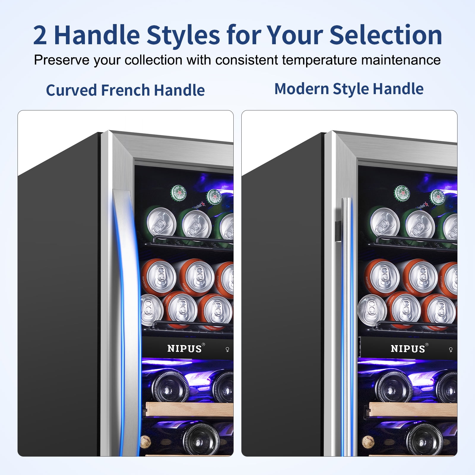 Nipus 24"Wine Cooler Refrigerator Dual Zone Upper and Lower 27-Wine Bottles and 94-Cans Beverage Refrigerator ,Low Noise