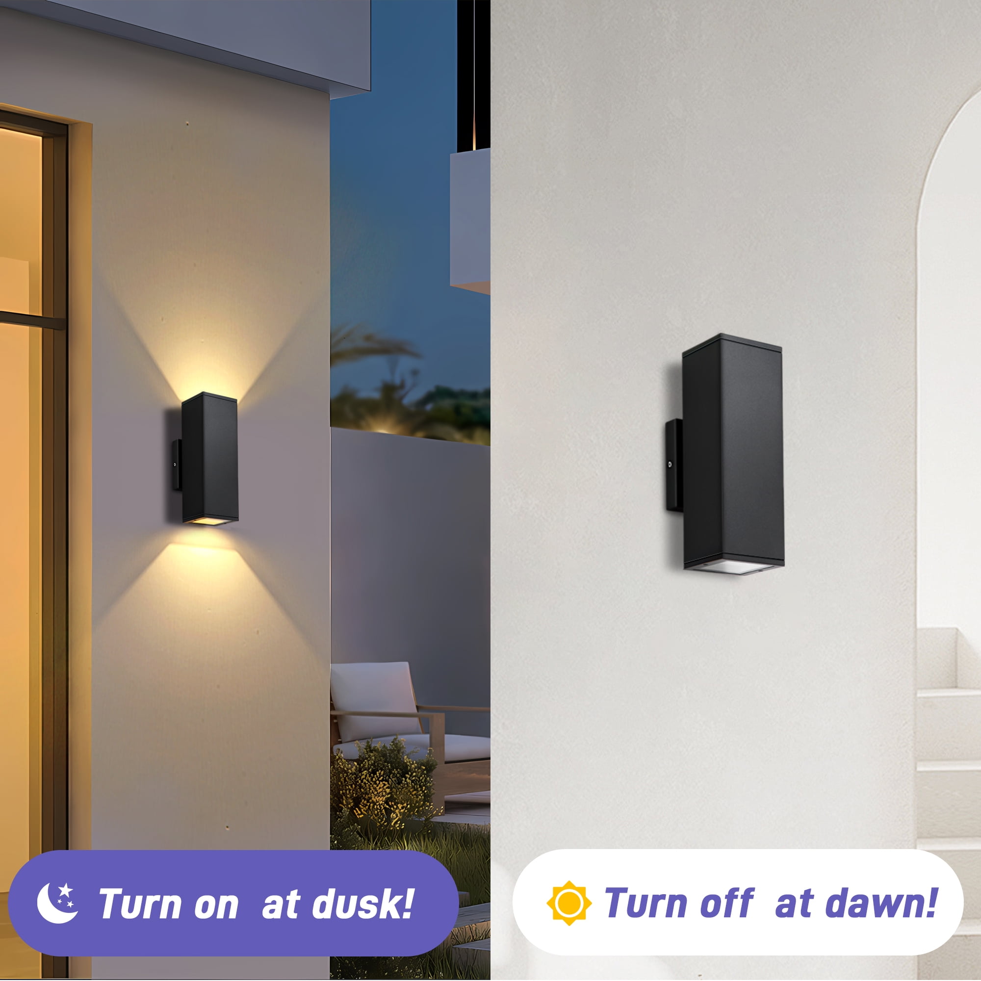 GCGAFUL Indoor/Outdoor Wall Light, 11 in. 2-Light Dimmable Rectangular Black Up/Down LED Outdoor Wall Lantern Sconce