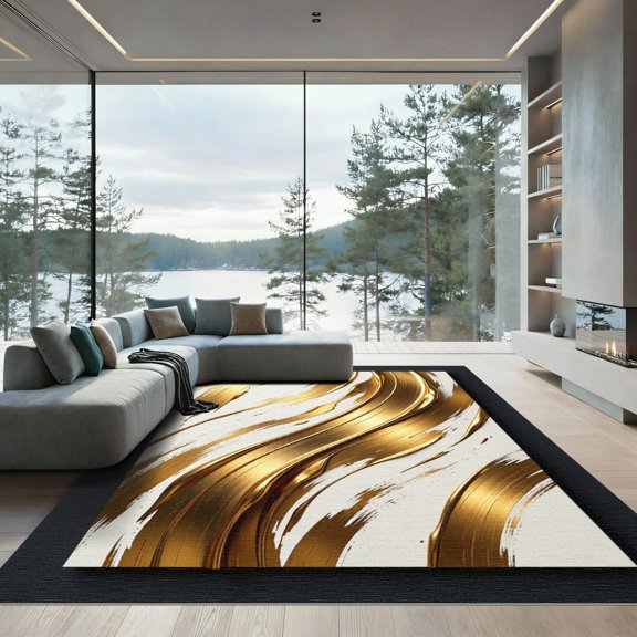 ODIKA 4' x 6' Machine Washable Non-Slip Area Rug, abstract print High Traffic Rug, Gold, 1130507