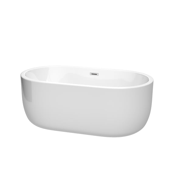 Juliette 60 Inch Freestanding Bathtub in White with Polished Chrome Drain and Overflow Trim
