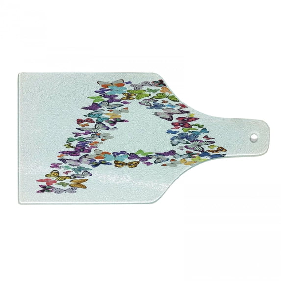 Letter a Cutting Board, First Letter of Alphabet in Butterfly Form NatureBC Multiple Colors, Decorative Tempered Glass Cutting and Serving Board, Wine Bottle Shape, Multicolor, by Ambesonne