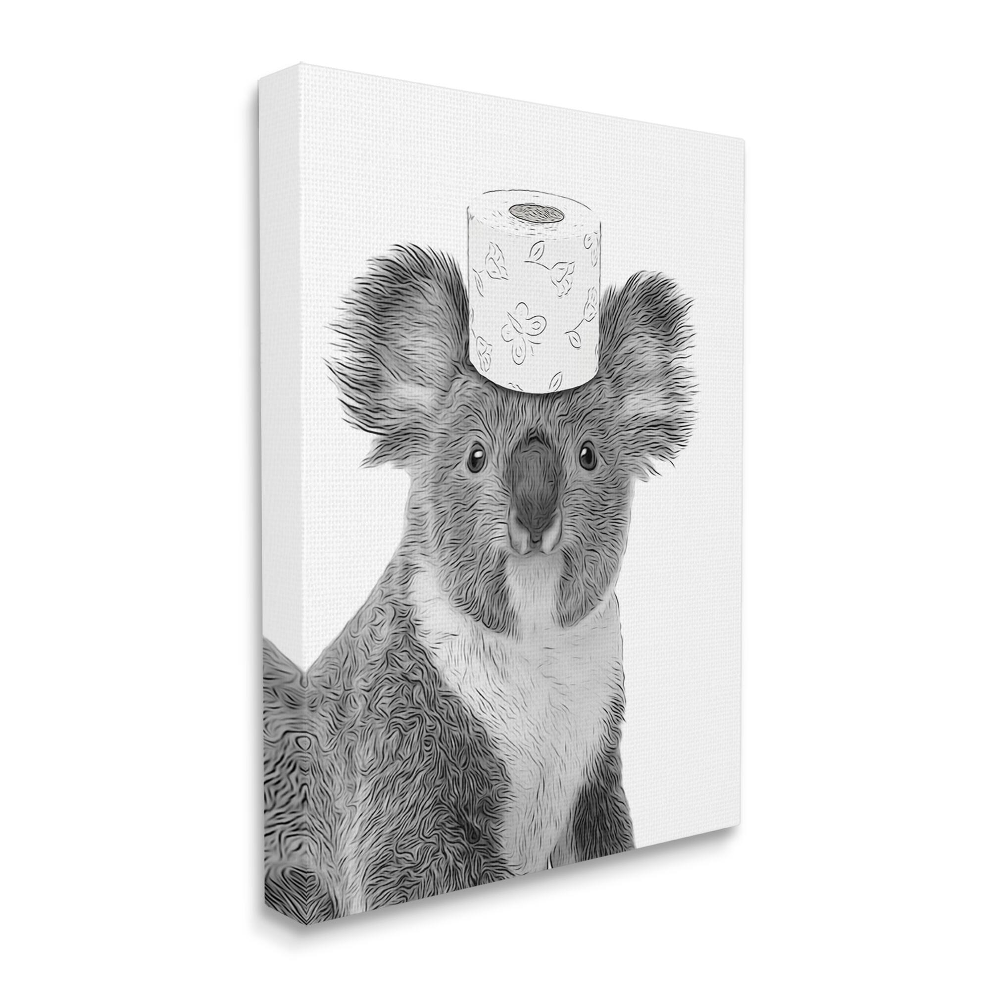 Stupell Industries Koala & Toilet Paper Bathroom Animals & Insects Painting Gallery Wrapped Canvas Print Wall Art
