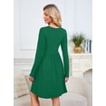 thumbnail image 4 of Chiclily Women's Long Sleeve Fall Dress Casual Pleated Swing T-Shirt Dresses with Pockets, Green 2XL, 4 of 9