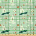 thumbnail image 2 of Ambesonne Nautical Fabric by the Yard Microfiber, Sailboats Stars, 1 Yard, Mint Green Salmon, 2 of 2