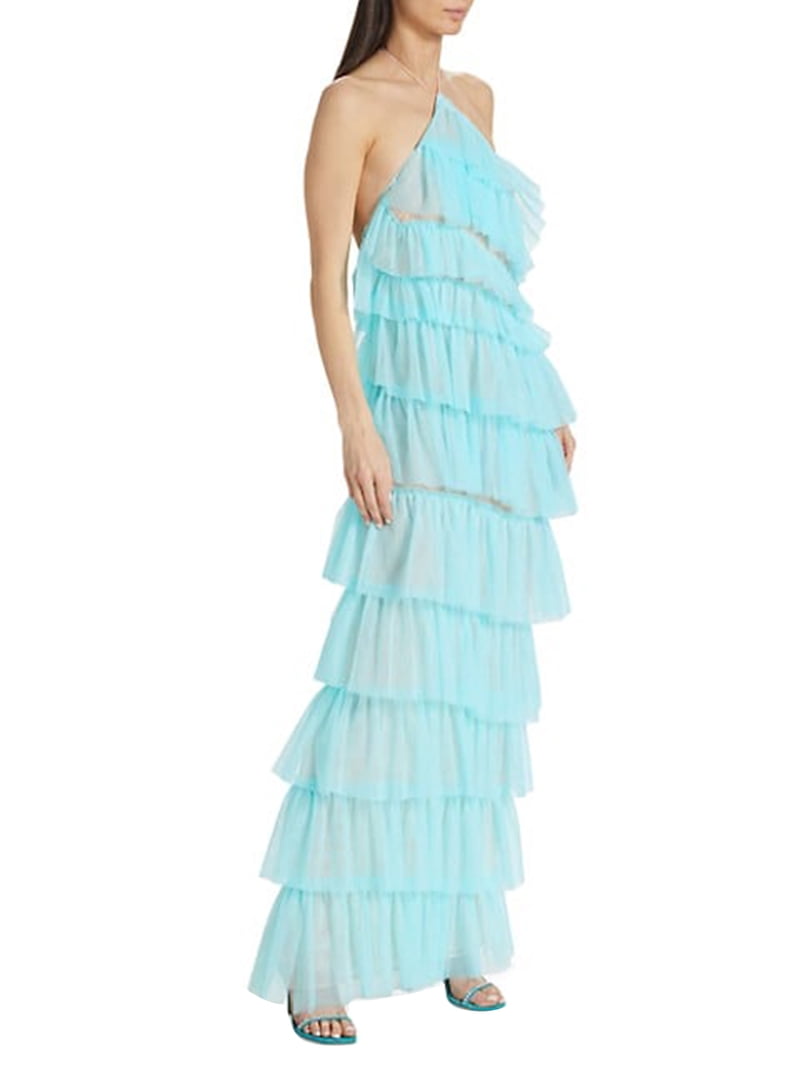 Women Sexy Ruffles Strapless Dress Mesh Floral Tassels Split Maxi Dress  Ruched Bodycon Tube Long Dresses Party Outfits - Walmart.com